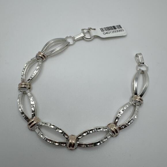 Designer Peruvian Sterling Silver 950 and 18K Gold Inlay Bracelet - 7.5” - Picture 3 of 8